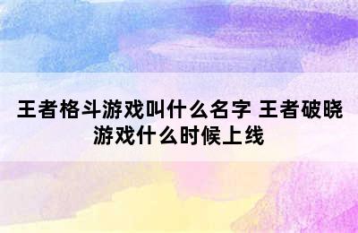 王者格斗游戏叫什么名字 王者破晓游戏什么时候上线